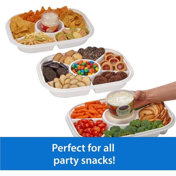 Jumbo Divided Serving Tray With Lid - Includes 6 Bins for Party Platter - Picture 4 of 8
